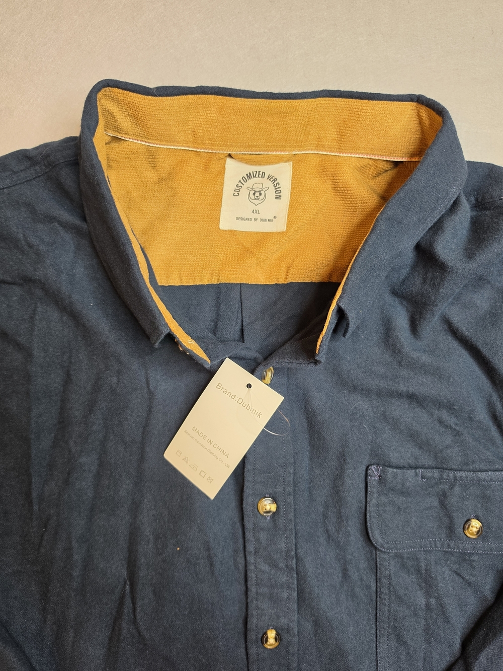 Dubinik Men's 4XL Shirt Navy Blue Brushed Cotton‎ Flannel Button Down NWT